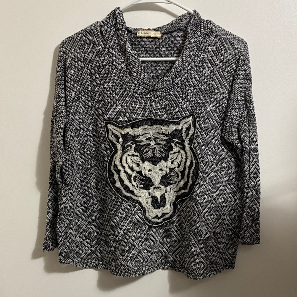 Stylish Black and White Tiger Graphic Hoodie